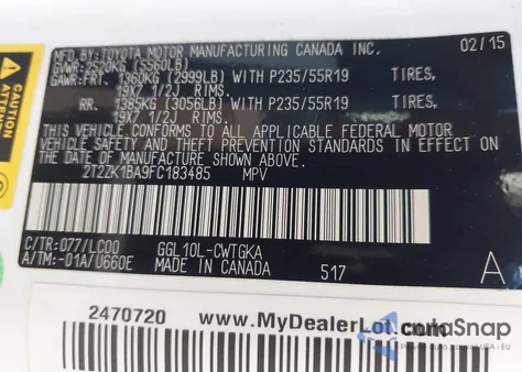 2015 Lexus Rx 350 from USA, damaged, VIN 2T2ZK1BA9FC183485